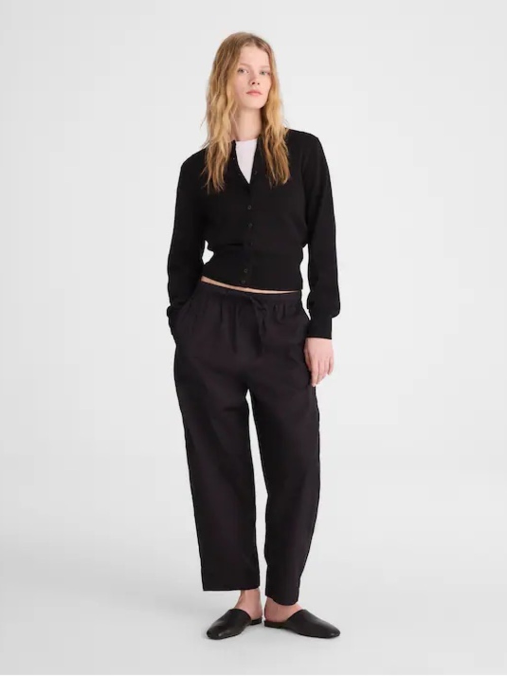 Madewell Pull-On Barrel Leg Utility Pants Poplin in Jet Black Size XS NWT